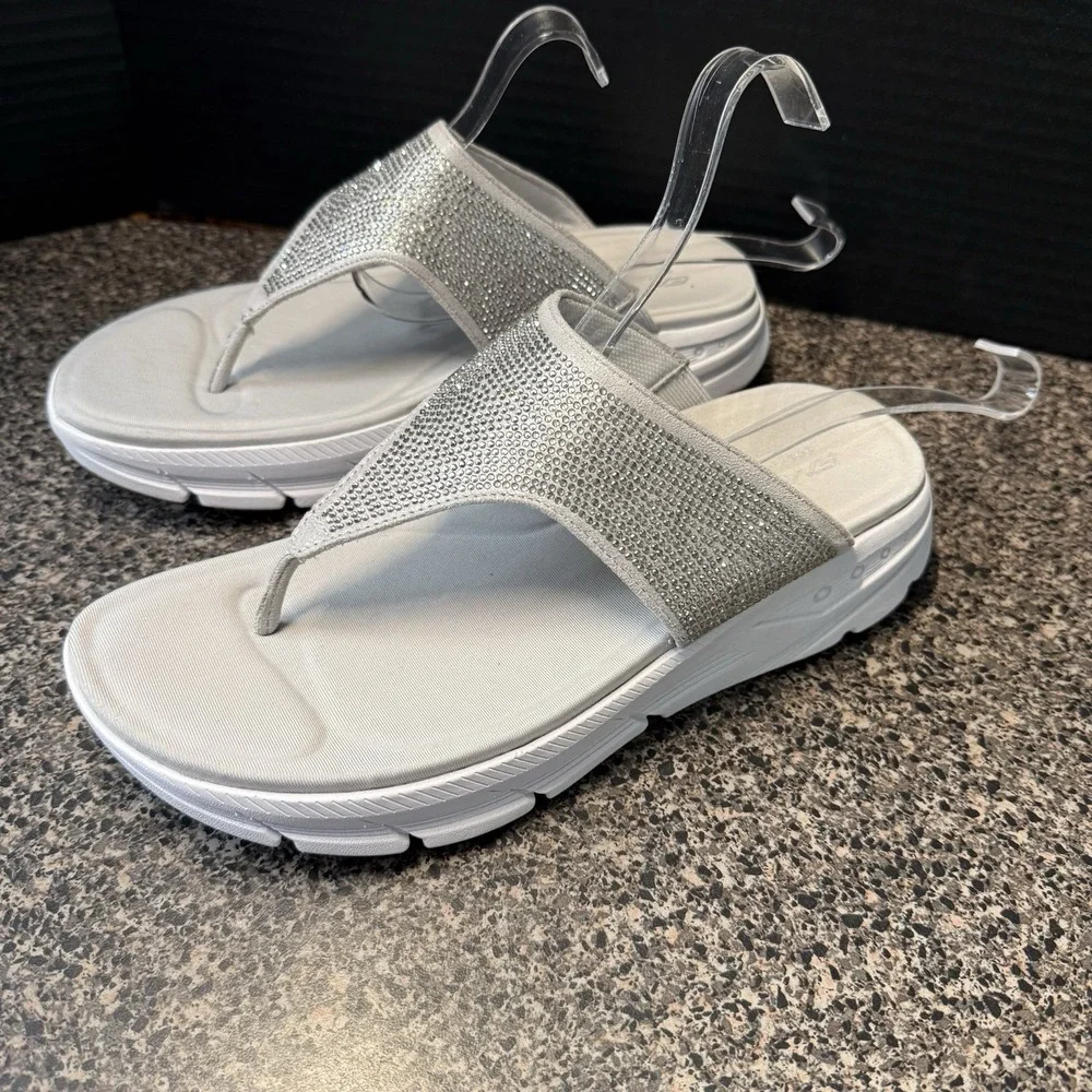 Easy Spirit Platform Flip Flop‎ Sandals Women's Size 10 Rhinestone White Wedge